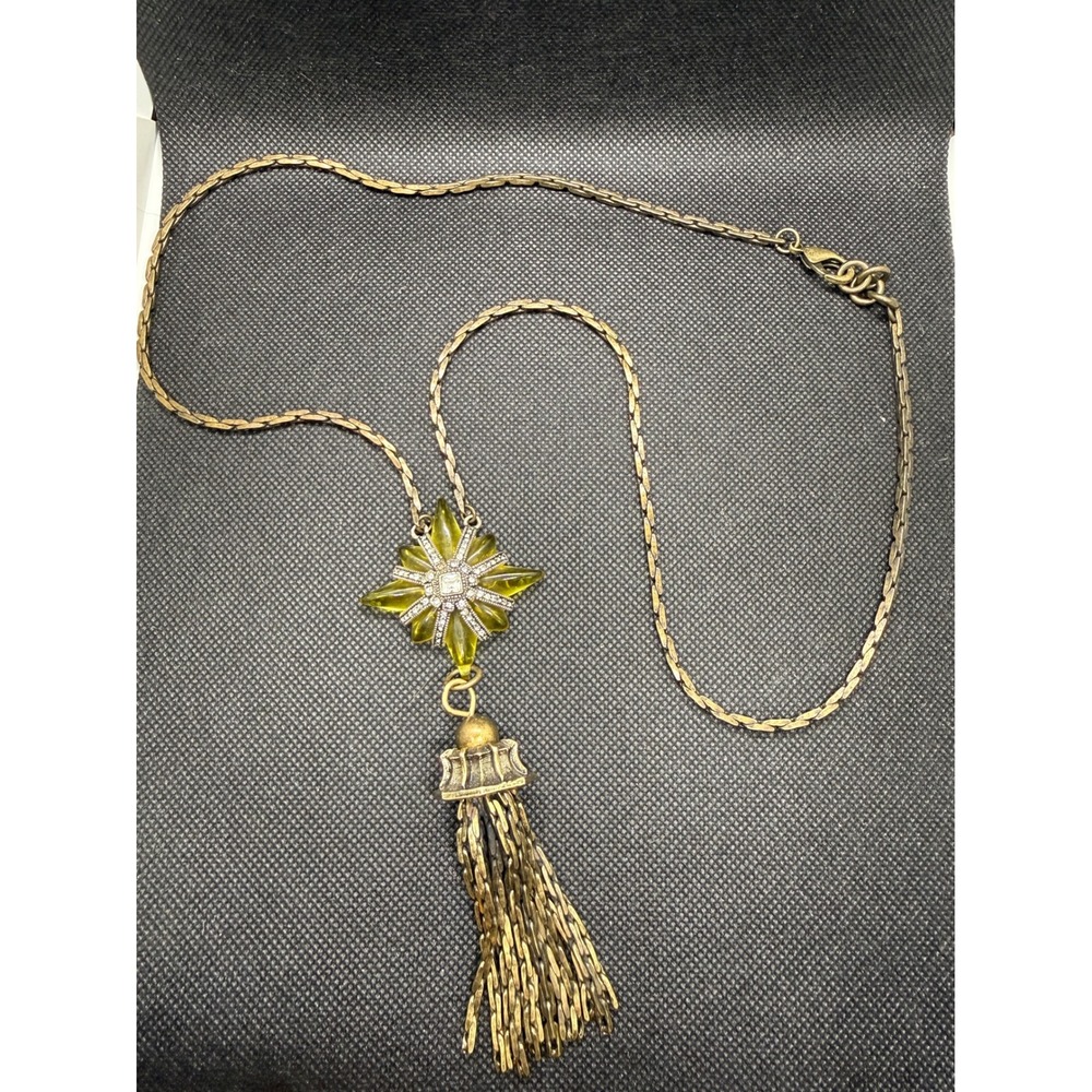 Lulu Frost for J.Crew Yellow Resin Starburst Tassel Necklace Antique Gold Tone